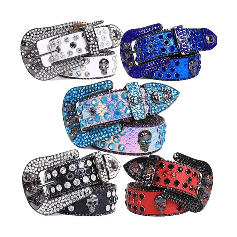 Mens Womens Rhinestone Belts Shiny Western Rivet Belt Shiny Diamond Denim Belts for Jeans