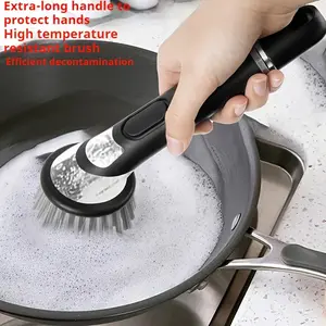 Durable Plastic Cleaning Brush for Kitchen, Dishwasher Floor Cutting Board Glass Universal, Soap Dispenser Integrated Design