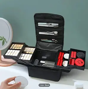 Large Makeup Travel Train Case, Upgraded Plus Size Nail Supply Organizers And Storage For Nail Tech, Black 4 Tier Cosmetic Train Case Makeup Box Nail Bag, Nail Polish Makeup Organizer And Storage Bag