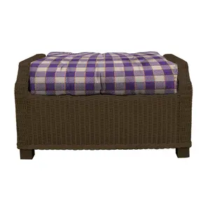 Rsh Decor Tufted Ottoman Cushion for Patio: Water-Resistant Sunbrella Fabric in Encounter Purple Plaid, 24" x 20"