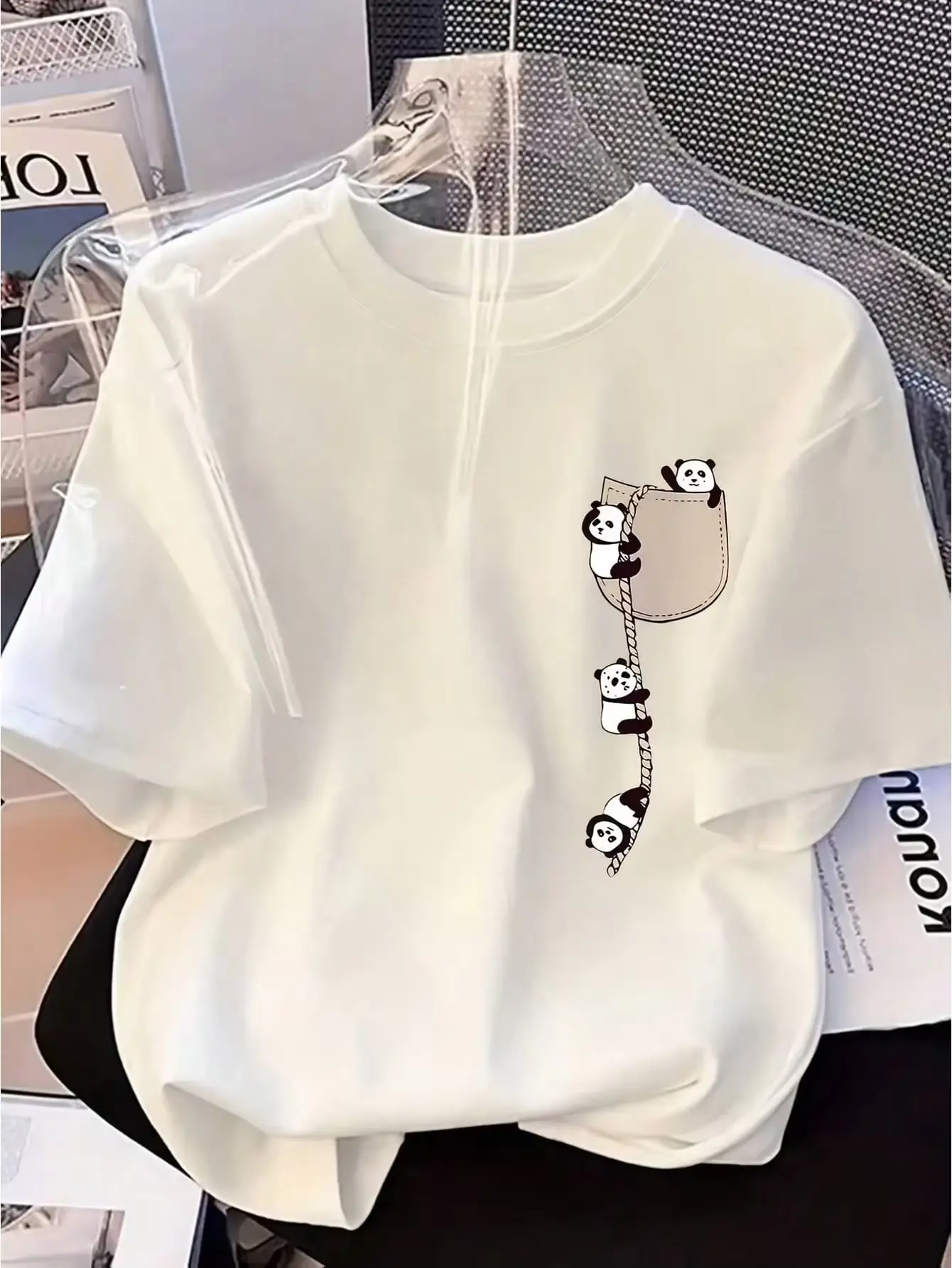 2026 New Fashion Women's Round Neck Panda Print Short Sleeve Summer Casual T-Shirt