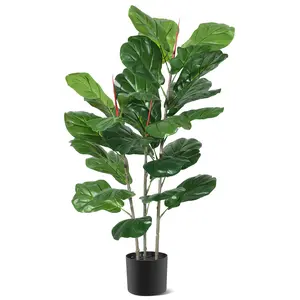 39 Inch Artificial Fiddle Leaf Fig Tree, Faux Plant in Pot with Lifelike Leaves and Natural Wood Trunk, Indoor Fake Floor Plants for Home Decor Office Living Room（One-piece）