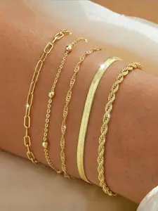 Women's gold bracelet, waterproof gold/silver-plated stackable bracelet set, no fading, fashionable gold jewelry, exquisite multi-layered figaro bead paper clip chain, trendy stack bangle, gift for women#Fashionweek#Fallfreshness