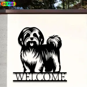 1pc Dog Welcome Metal Wall Art, Adorable Dog Statue Mural, Ideal Gift for New Year, Easter, Pet Decor Enthusiasts, Rust-Resistant Metal Wall Decor Wall Sculptures, Perfect for Entryway Wall & Garden Fence, Unique Home Decor Accent, Artistic Decoration