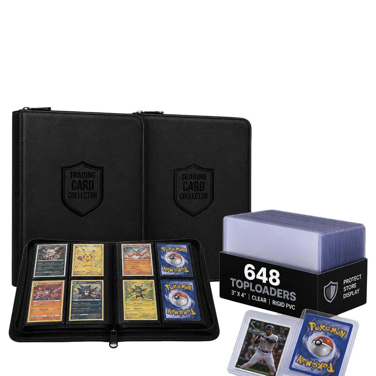 Premium 2-Pack Plastic Trading Card Binder Bundle - 648 Toploaders, 9-Pocket Storage Albums for Sports, Football Cards, TCG Collector Organizer Set