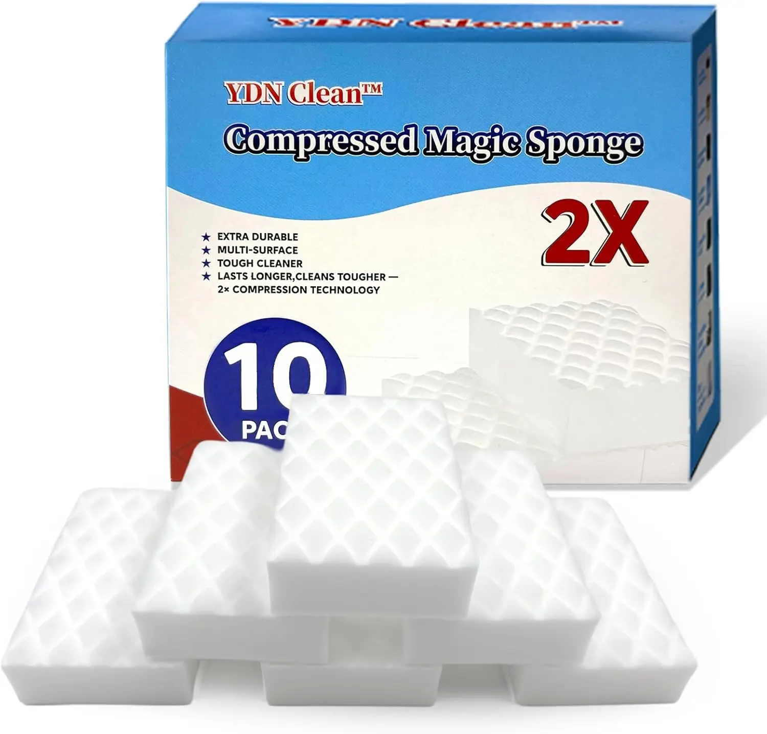 Magic Eraser Sponge 2X Density, Multi-Purpose Long Lasting Melamine Sponge, Water-Activated Cleaning Sponge Eraser for Kitchen, Bathroom, Wall, Shoes & Car, Extra Durable, Non-Scratch (10)