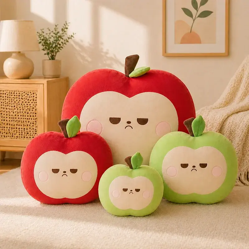Cute Squishy Apple Plush Toy Pillow Stuffed Soft Fruit Red or Green Apple Doll Cute Huggable Pillow Kids Christmas Birthday Gift