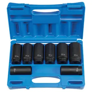 212 MAIN Grey Pneumatic 1708SN Impact Sockets Set, 0.5 in. Drive, 8-Pc. 12-Point Spindle-Axle Nut Sockets for Cycling Axles