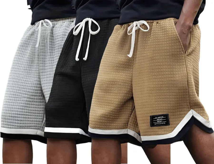 3-Pack Plus Size Men’s Waffle Knit Shorts – Elastic Drawstring Waist Casual Summer Shorts with Breathable Soft Fabric, Solid Color Versatile Design, Plus Size Men’s Shorts, Gray, Tropical Menswear, Big Short Shorts, Father’s Day Gifts