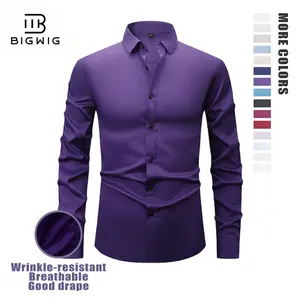 Men's Long Sleeve Dress Shirt Modern Slim Fit Wrinkle-Free Casual Business Button Up Shirts Elegant Smooth Satin Finish