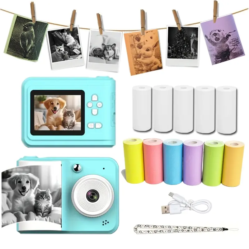 S7 Mini Portable Pocket Instant Photo Printer, Includes 5 Rolls Paper & 6 Rolls Color Paper, Outdoor Party Family Use, Perfect Gift
