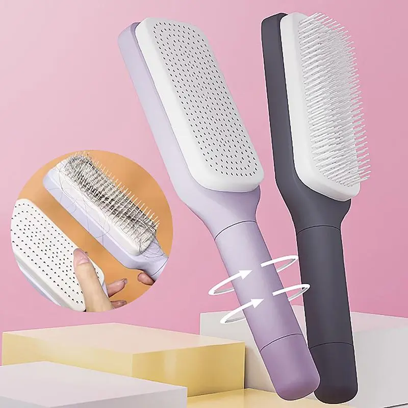 Women's Hair Brushes with Retractable Bristles One-Click Clean Anti-Static Massage Comb for Easy Hair Removal & Styling Grey Tool with Rotating Lifting & Air Cushion Design