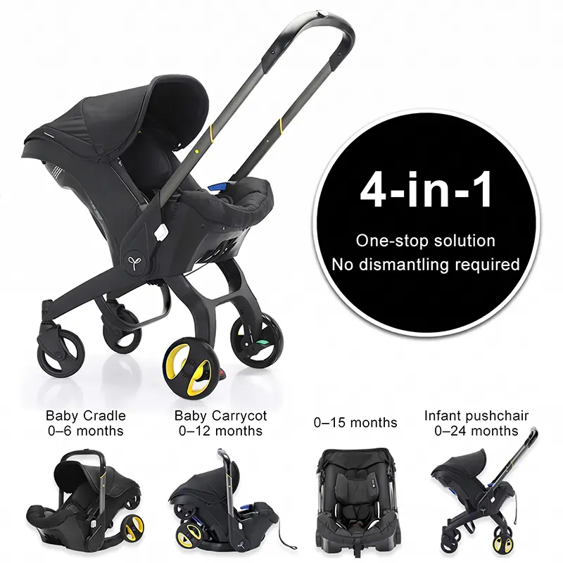 Unisex Adjustable 0-6 Months Newborn Baby Stroller (No Base) - Alloy Metal, 4-Wheel, Collapsible Legs, 1-Click Contraction, 1-Hand-Fold, Chest Clip, Multifunctional,, Adjustable Bassinet, 15 – 20 Kg Capacity, Baby Items travel outdoor use