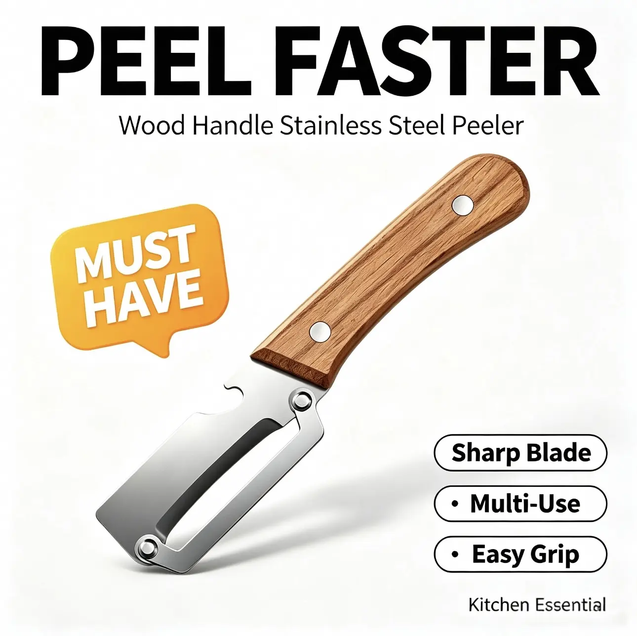 Wood Handle Stainless Steel Vegetable Peeler, Multi-functional Fruit Peeler for Potato, Apple, Pineapple, Durable Kitchen Peeling Tool for Home Cooking