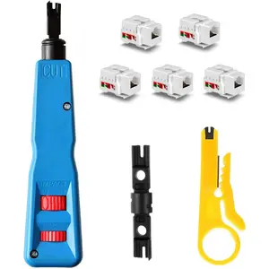 Punch Down Tool Kit with 110 & BK Blade, 5PCS Cat6 RJ45 Keystone Jack, Network Wire Stripper Tool Kits Professional