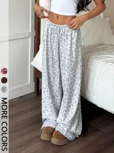 Women's Casual Leopard Print Drawstring Bottoms Adjustable Wide-Leg Waist Knit pants,Back To School Clothes,Fall Clothes For Women  Ideal for Casual Meetups