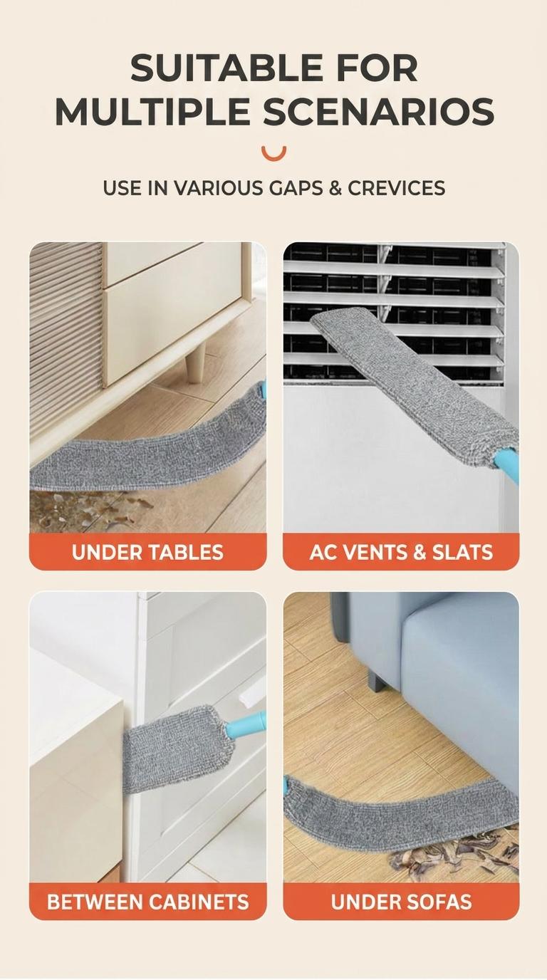 Replacement Gap Duster for Home Coner Place Durable Flexible Arbitrary Bending Microfiber Dust Brush for Under Furniture Bed Couch Fridge
