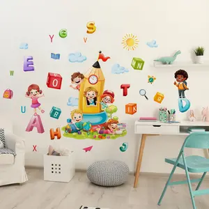 A set (30*90cm*2pcs) cartoon alphabet early education wall stickers for kids, suitable for nurseries, living rooms, hallways, corridors and children's rooms, home decoration and beautification stickers, Decoration Items