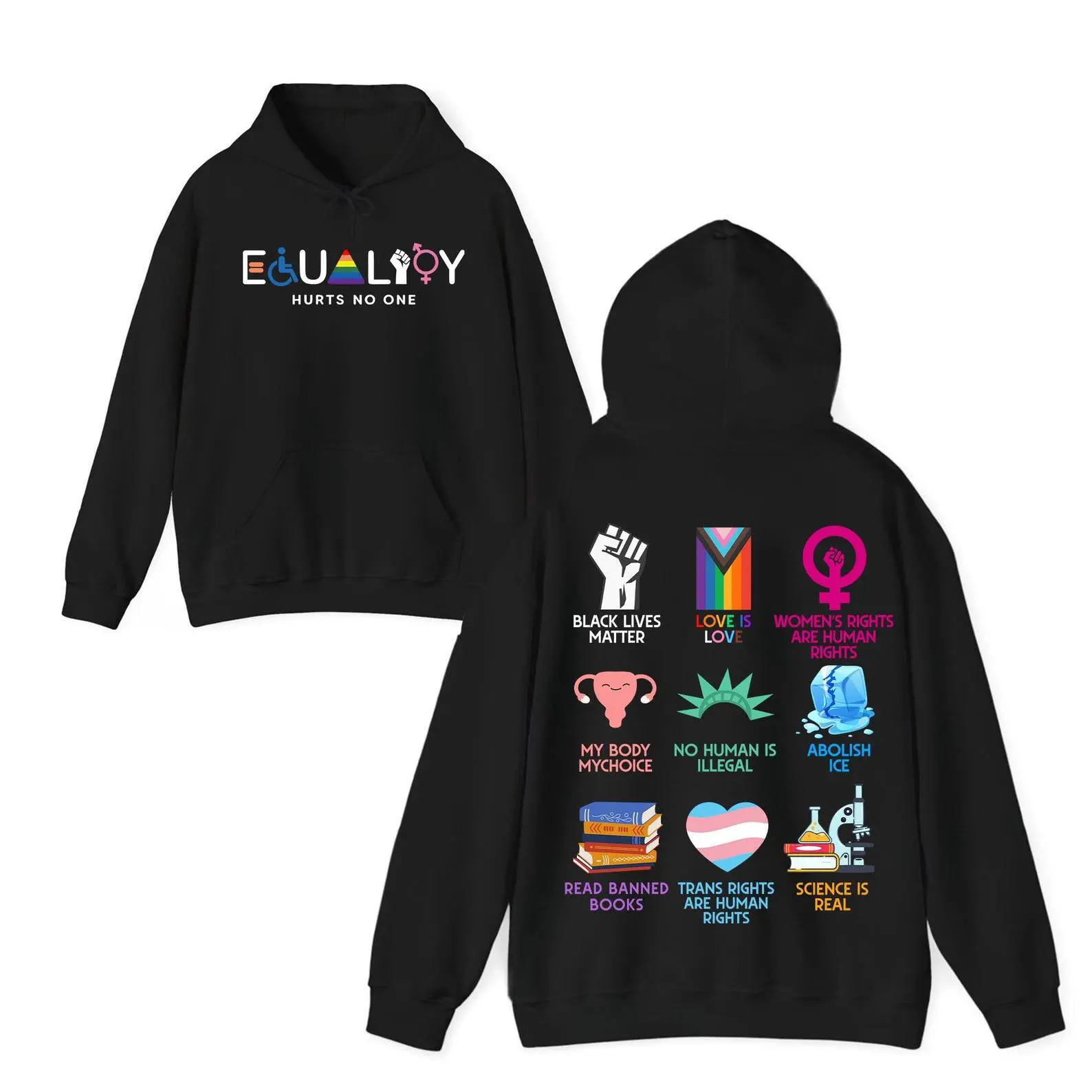 Equality Hurts No One 2 Sides Shirt, Human Rights Sweatshirt, LGBTQ Pride Hoodie, Feminist Social Justice Shirt, Abolish ICE Protest Gift
