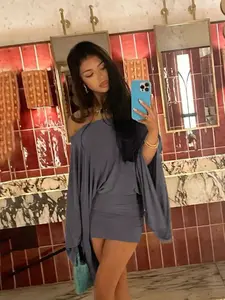 Women's Solid Color Off-Shoulder Backless Round Neck Sexy Dress, Batwing Sleeves Autumn Winter Party Formal Wear Bodycon Dress for Ladies