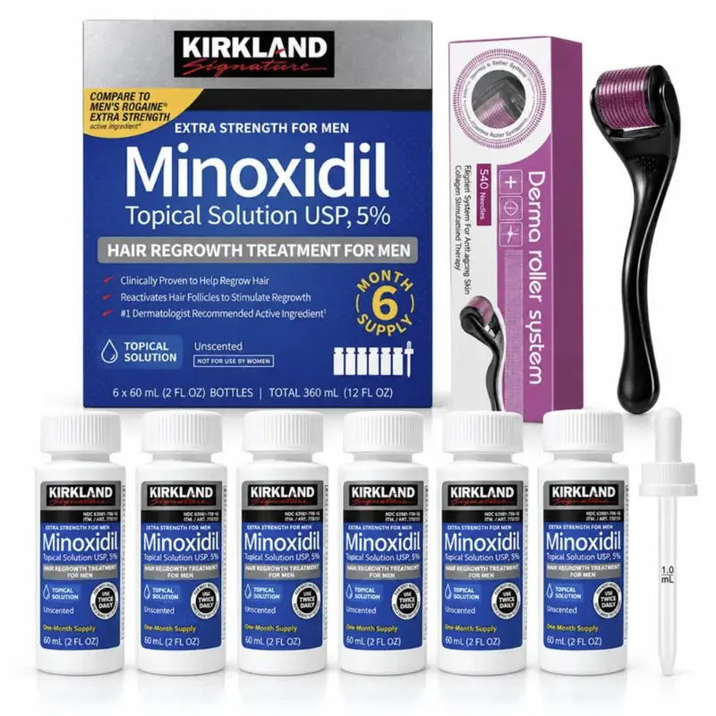 Kirkland Minoxidil 5% Topical Solution for Men, Extra Strength Hair & Scalp Care Treatment, 6 Pack 2 fl oz Bottles (6 Month Supply), Includes Precision Dropper Applicator, Daily Grooming Routine Serum for Scalp Care