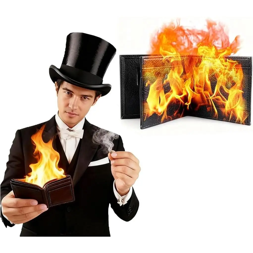 Men's wallet, Magic Trick Fire Wallet, Flaming Wallet, Novelty PU Leather Billfold That Lights On Fire for Stage and Street Shows, Professional Trick for Magicians, Magic Enthusiasts & Adults(1pc)