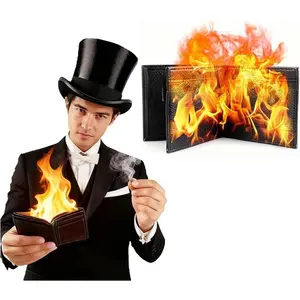 1 Pack Men's wallet, Magic Trick Fire Wallet, Flaming Wallet, Novelty PU Leather Billfold That Lights On Fire for Stage and Street Shows, Professional Trick for Magicians, Magic Enthusiasts & Adults