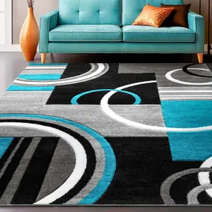 Galaxy Waves Blue Modern Rug - High-Quality Blue Geometric Rug With Circles