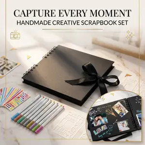 This DIY scrapbook and photo album set features a spiral-bound hard cover photo diary, complete with a pen and stickers, perfect for couples, travel, and birthday memories.