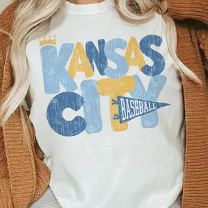 Kansas City Baseball Graphic Tee, Retro KC Baseball Game Day Youth Shirt, Kansas City T-Shirt for Men, Women and Kids