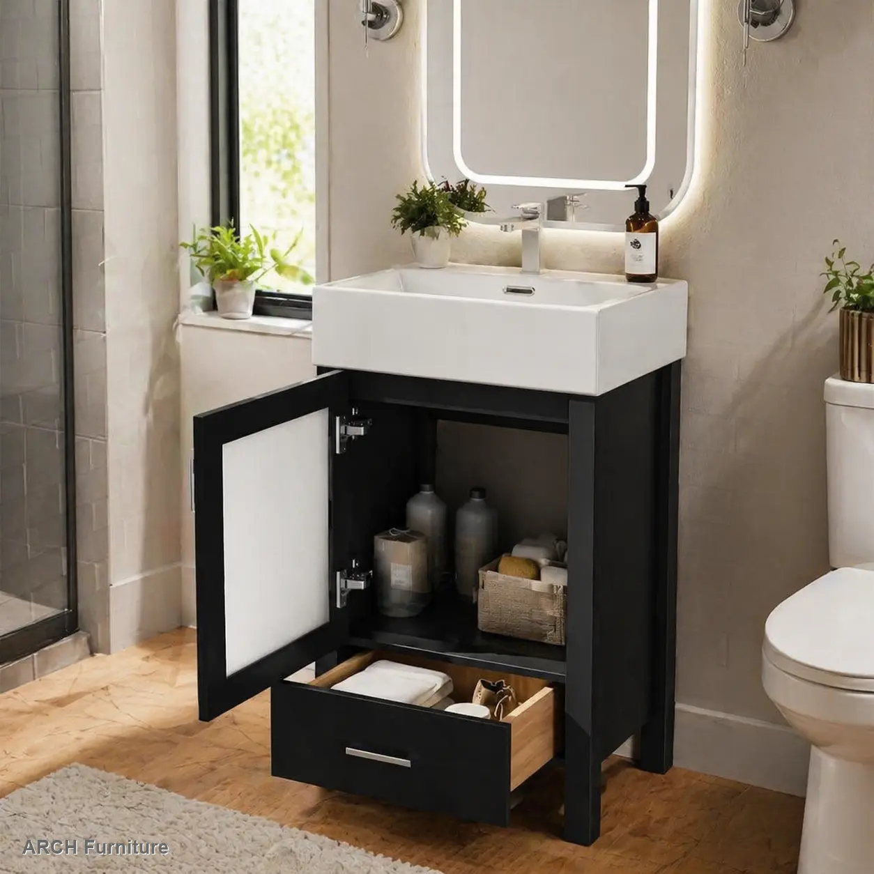 ARCH 20-Inch bathroom vanity with ceramic sink and ample storage - ideal for small bathrooms   WL RR, Bathroom Items, Minimalist, Open Back