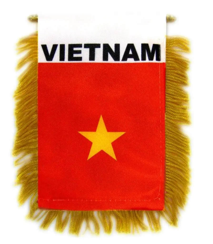 Vietnam Polyester National Pride Flag Mini Banner - 4x6 in Double-Sided Hanging Decoration with Glass & Plastic Hanger, Home & Festive Party Supply Backdrop