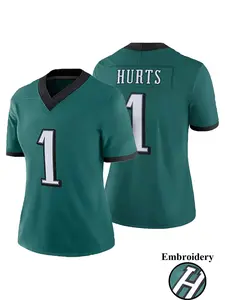 Women's Philadelphia  #1 Stitched Football Jersey,Loose-Fit Sporty V-Neck Rugby Jersey Short Sleeve T-Shirt, Breathable Quick-Dry Fabric, Embroidered Letter Design, Ideal for Outdoor Sports & Casual Wear