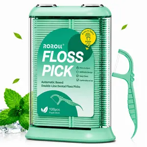 Relax Automatic Box Dental Floss Pick Multi-Pack (300 Pieces, Mint Flavor) - Press to pop up,Dentist-Designed Eco-Friendly Oral Care to Remove Plaque healthy teeth, Interdental Cleaning Tool, Refillable Reusable Dispenser with Free Refill Gift