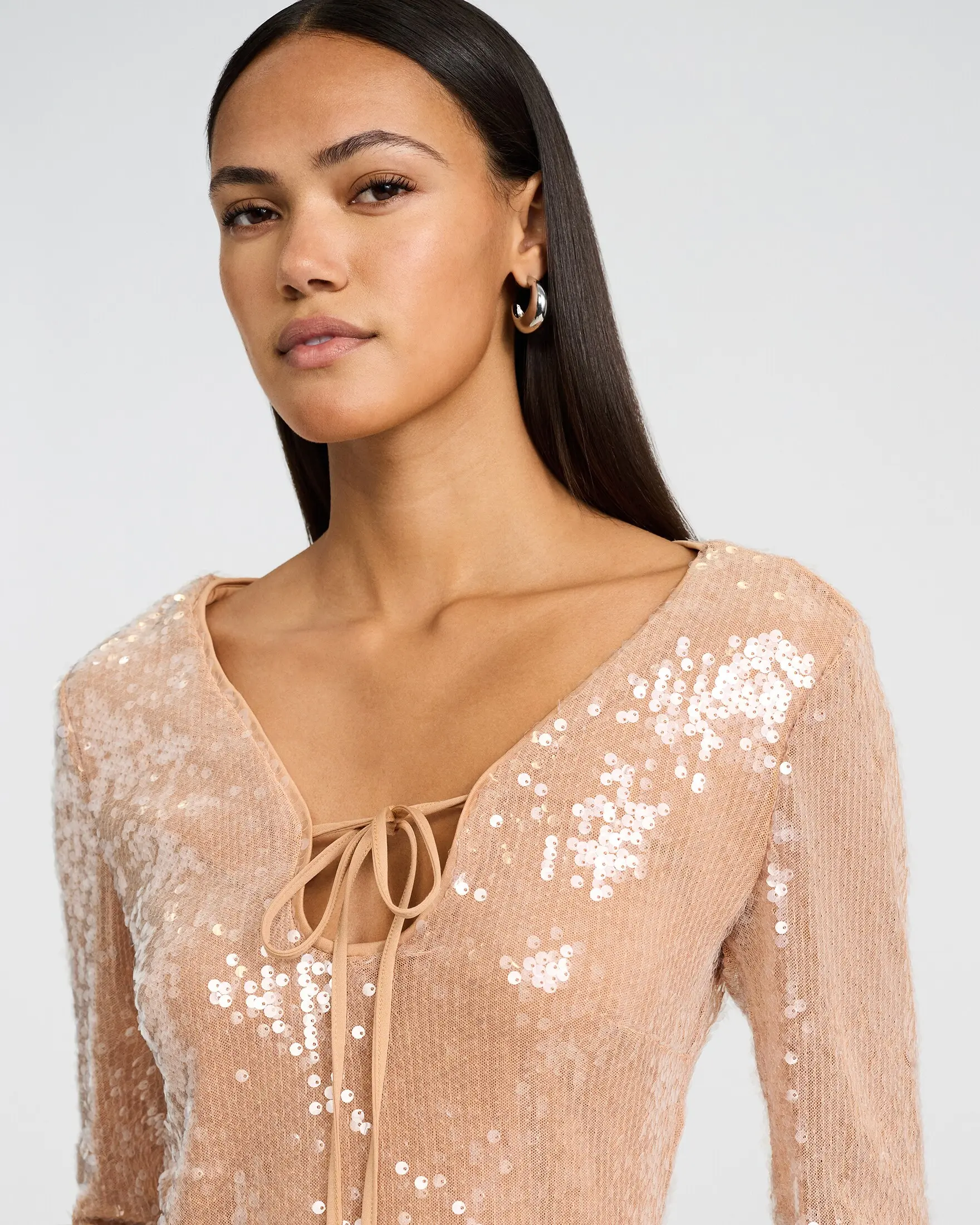 Express Sequin Long Sleeve Tie Front Top - TikTok Shop Express Sequin Long Sleeve Tie Front Top - TikTok Shop