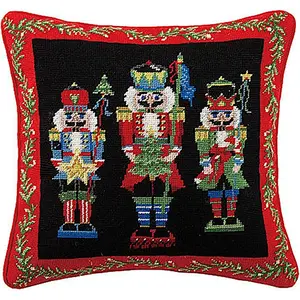 Peking Handicraft  16 x 16 in. Nutcracker Pageantry Needlepoint Christmas Pillow