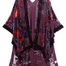 WeHello-Burnout Velvet Kimono for Women Jypf-6 Long Cardigan Beach Cover Up Vacation Casual Shawl Swimwear Coverups Clothes Outfit Womenswear Chic Party Piece