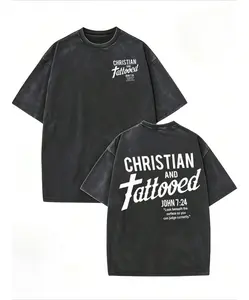 Christian John 3:16 Tattoo T-Shirt for Men, Religious Graphic Tee, Vintage Washed Double-Sided Shirt, Faith-Based Casual Streetwear