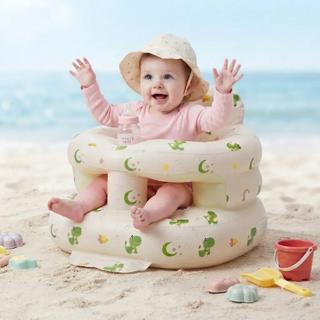 Lightweight Foldable Inflatable Baby Seat for 3-36 Months Infants, Ergonomic Stable Inflatable Toddler Chair with Built-in Air Pump for Travel Picnic