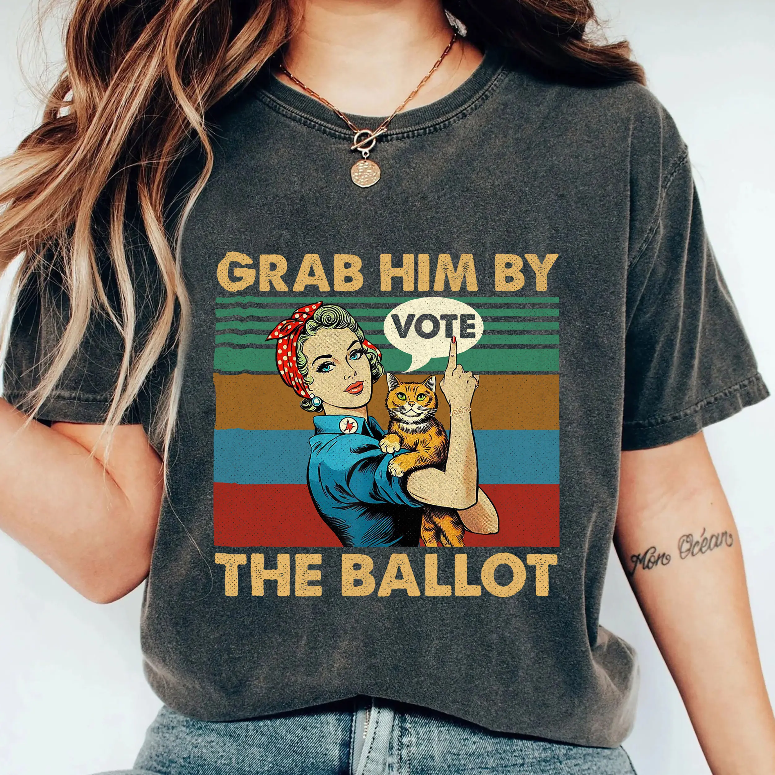Comfort Colors Grab Him By The Ballot Funny President Election Vote 2024 T-shirt for Men - Cotton, Crewneck