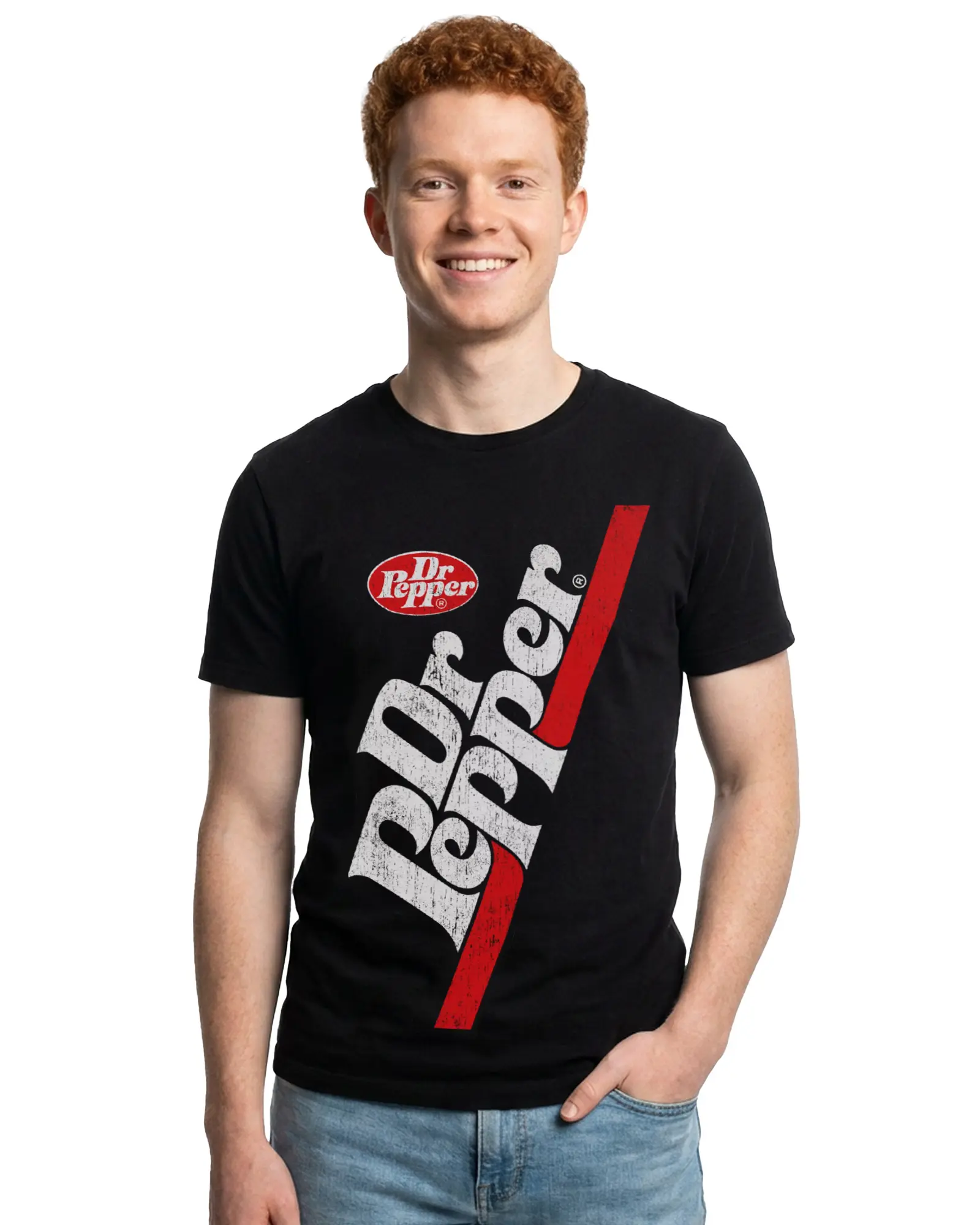 Dr. Pepper T-Shirt Men's 80's Logo Design Distressed Adult Short Sleeve Tee, Cotton, Fabric