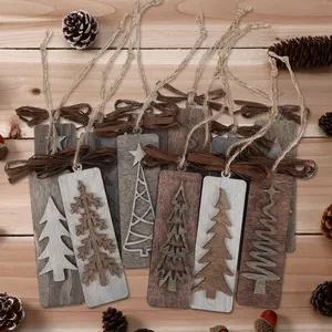 12-Piece Vintage Christmas Wooden Ornament Set Gray-Brown Color Scheme Retro Wooden Christmas Tree Decorations Dimensions: 5.1 x 1.6 x 0.4 inches Winter Christmas Farmhouse-Style Ornaments Perfect for Wreaths and Party Decorations