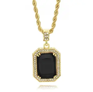 14K Gold Plated Iced Out CZ Fashion Pendant 24inch Rope Chain Men's Hip Hop Jewelry