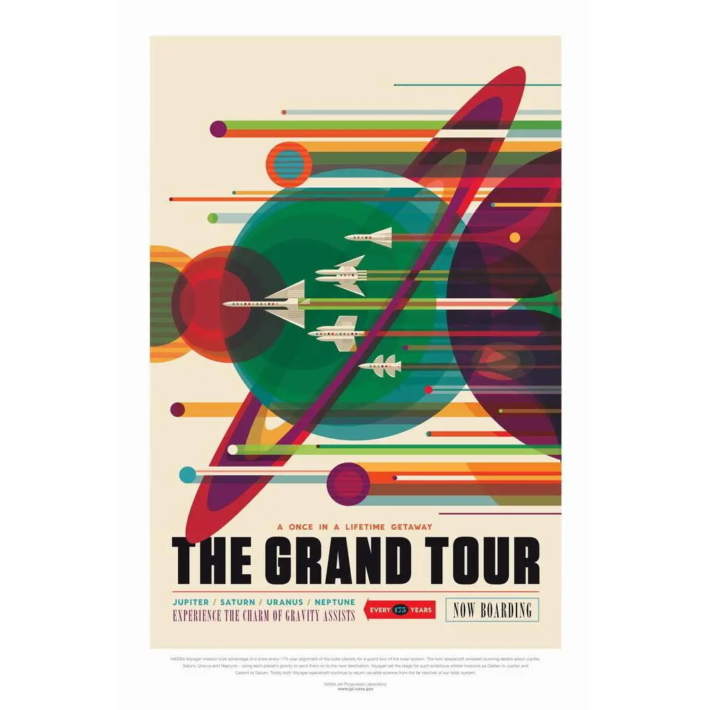 Retro Home Decor - The Grand Tour Outer Planets NASA Space Travel Poster 12x18 - Canvas Poster Colorful Gifts Room Decoration Ornaments Print Artistic Wall