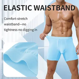 Men's Long Boxer Briefs with Separate Pouch - High Elastic Quick-Dry, Breathable Soft, Double Pouch for Comfort, Solid Color Machine-Washable