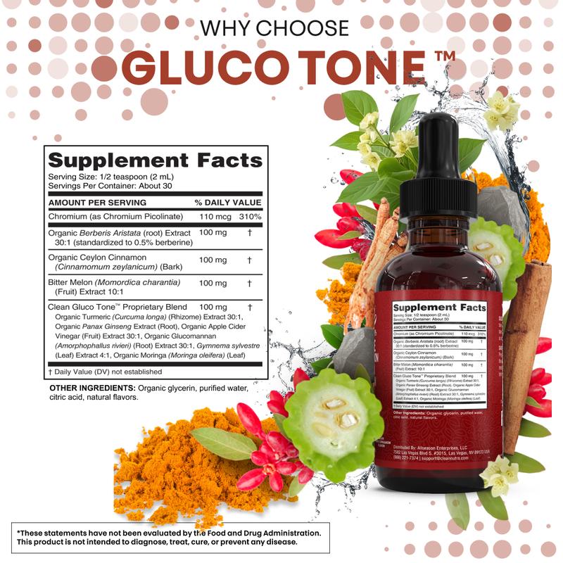 Clean Nutra BOGO Organic Ceylon Cinnamon, Berberine, Bitter Melon, Glucomannan, Chromium, Turmeric, Organic Panax Ginseng, for Clean Fitness and Blood Sugar Supplement Liquid Drops – Gluco Tone