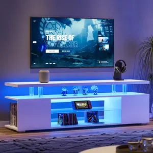 Modern TV Stand Multimedia Center for 70 Inch TV LED Gaming Entertainment Center Media Storage Console Table with Large Sliding Drawer & Side Cabinet, White