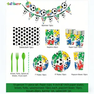 103pcs Football Theme Party Set, Paper Plates Napkins Cups Utensils Tablecloth Banner Atmosphere Decoration, Perfect for Parties