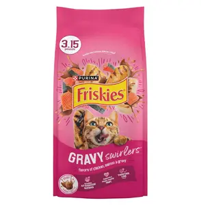 Purina Friskies Gravy Swirlers With Flavors of Chicken, Salmon and Gravy Dry Cat Food - 3.15 lb. Bag