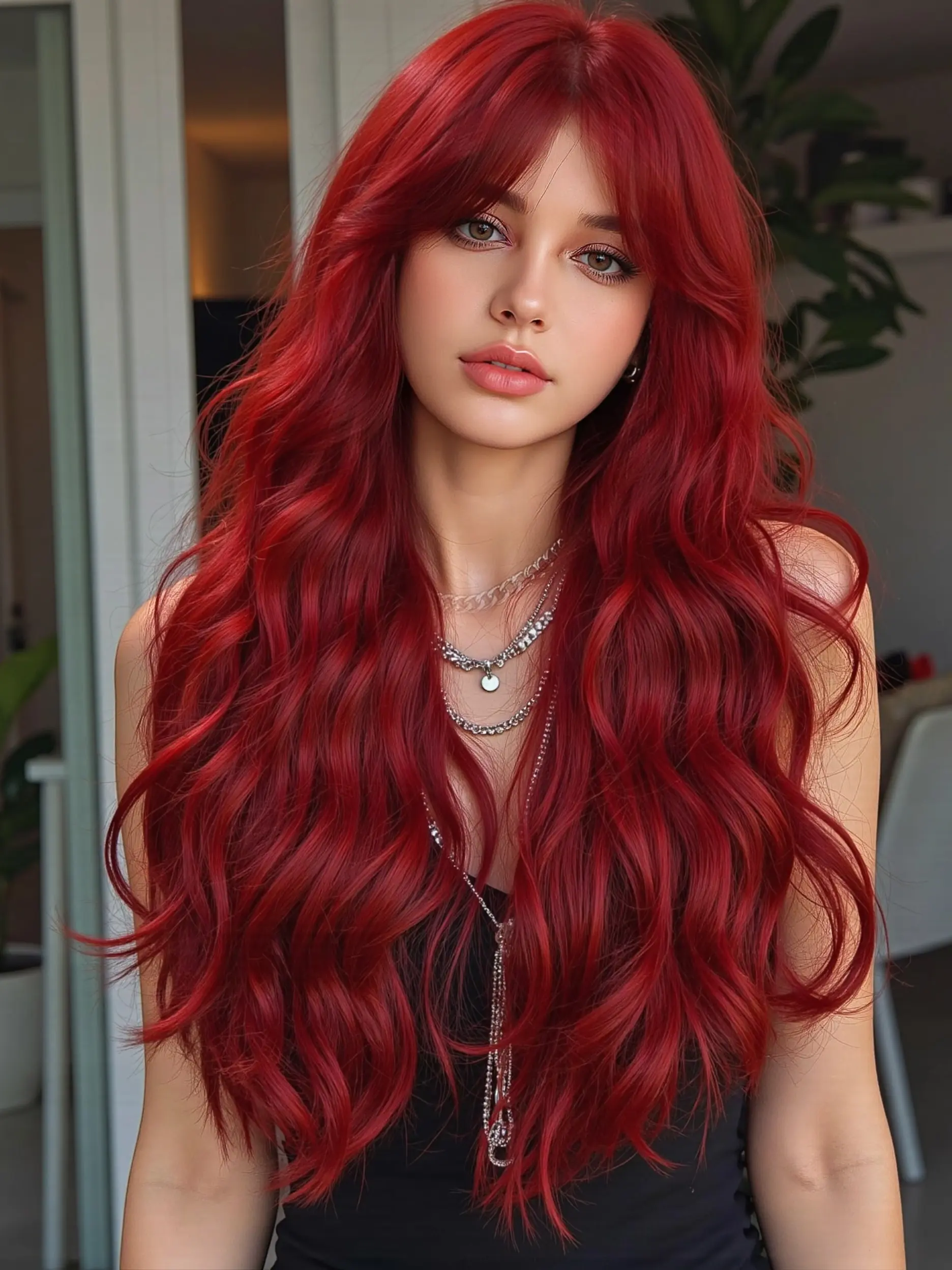 Dark Long Curly Bangs Wig, Christmas Party Wig,Cosplay, Role Play Wigs, Party, Synthetic Hair Cap for Women, Natural Style,Santa-Inspired Christmas Wig, Wavy Synthetic Hairpiece